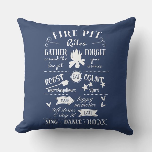 Fire Pit Rules Navy Blue and White Personalised Cushion (Front)