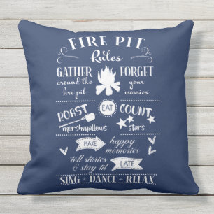 Fire Pit Rules Navy Blue and White Personalised Cushion