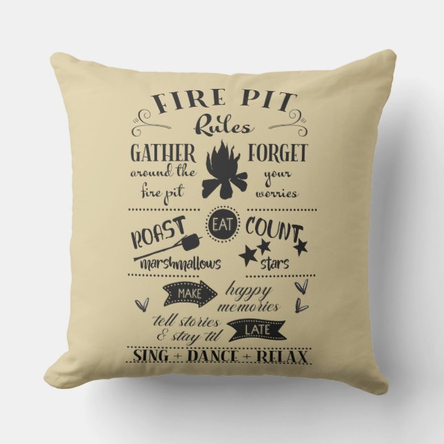 Fire Pit Rules Navy Sand Personalised Outdoor Cushion (Front)