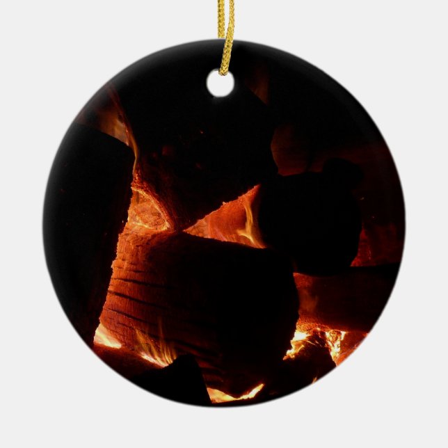 Fire Pit Winter Burning Logs Ceramic Tree Decoration (Front)