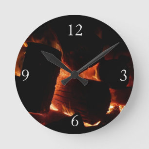 Fire Pit Winter Burning Logs Round Clock