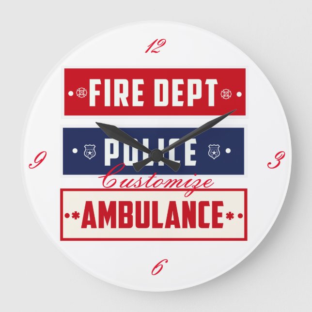 Fire Police Ambulance Thunder_Cove Large Clock (Front)