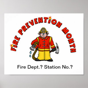 Fire Prevention Month Cartoon Fireman Poster