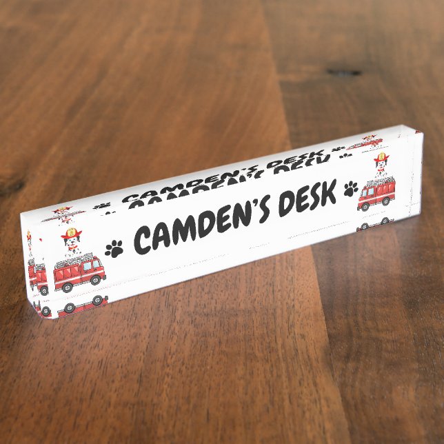 Fire Pup Dalmatian Desk Nameplate (Side)