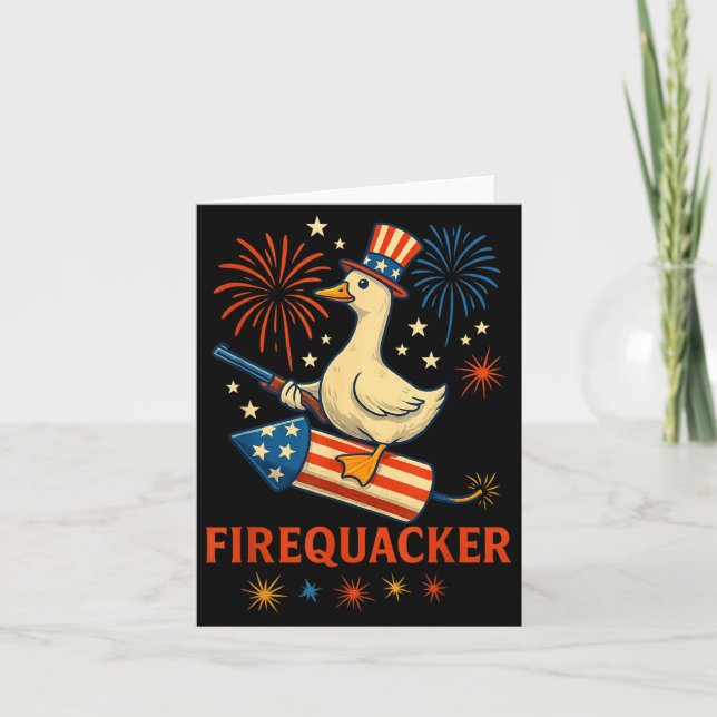 Fire Quacker Funny Meme Goose Fireworks America Card (Front)