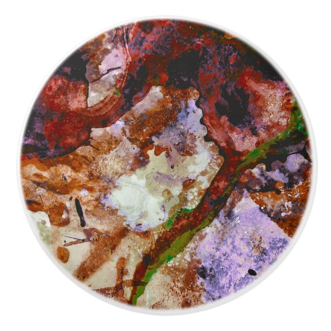 Fire Quartz Crystal Geode Marble Abstract Ceramic Knob (Front)