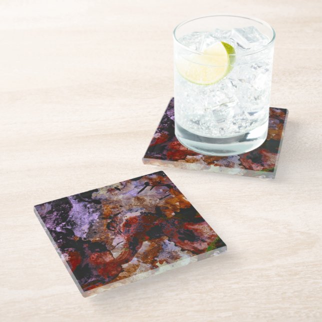 Fire Quartz Crystal Geode Marble Abstract Glass Coaster (Angled)