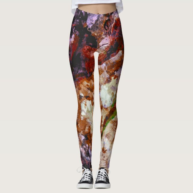 Fire Quartz Crystal Geode Marble Abstract Leggings (Front)