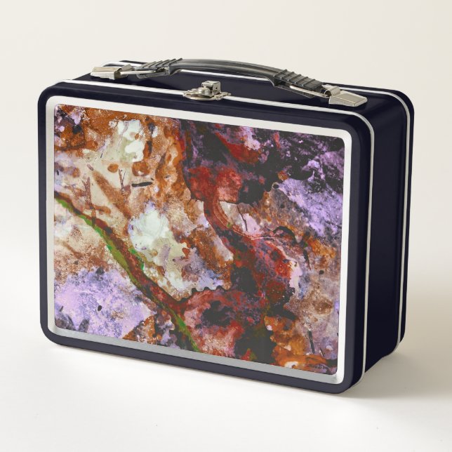 Fire Quartz Crystal Geode Marble Abstract Metal Lunch Box (Front)
