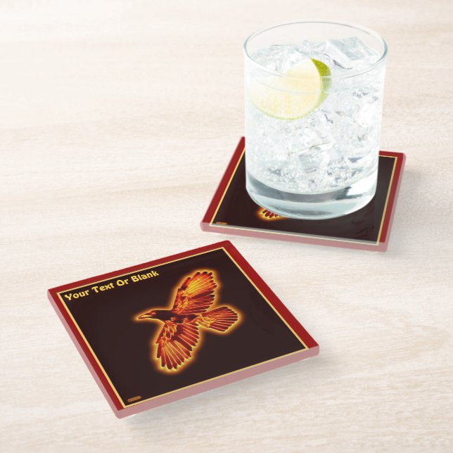 Fire Raven Glass Coaster (Angled)