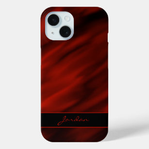 Fire Red Abstract Satin or Silk with Name iPhone 15 Case