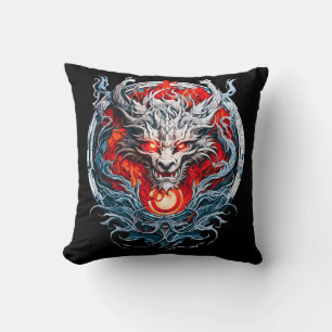 Fire Red Flame Mythical Dragon Head Cushion