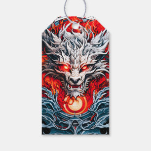 Fire Red Flame Mythical Dragon Head Gift Tags