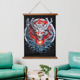 Fire Red Flame Mythical Dragon Head Hanging Tapestry