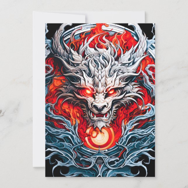 Fire Red Flame Mythical Dragon Head Holiday Card (Front)