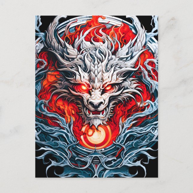 Fire Red Flame Mythical Dragon Head Holiday Postcard (Front)