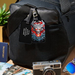 Fire Red Flame Mythical Dragon Head Luggage Tag