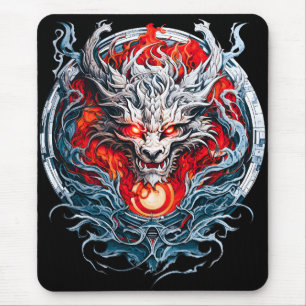 Fire Red Flame Mythical Dragon Head Mouse Pad