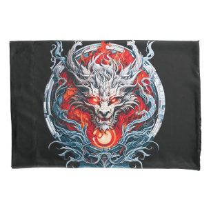 Fire Red Flame Mythical Dragon Head Pillowcase