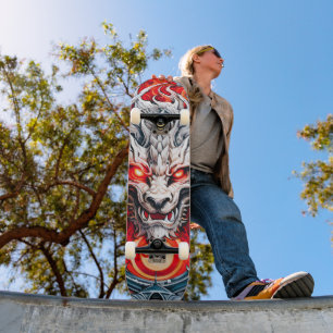Fire Red Flame Mythical Dragon Head Skateboard