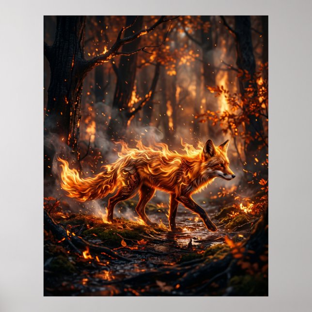 Fire Red Fox Ember Forest Poster (Front)
