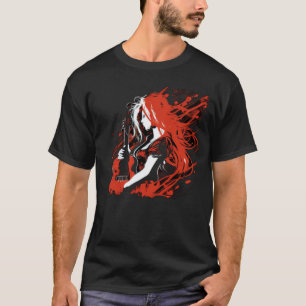 Fire red haired Rock n Roll Girl with Guitar T-Shirt