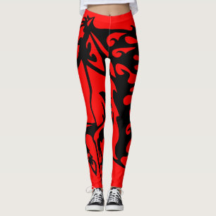Fire Red Pony Horse Stallion Steed Line Art Leggings