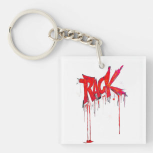 Fire Red RACK Graffiti Drip Urban Streetwear T-Shi Key Ring