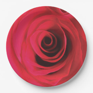 Fire red rose bud floral detail paper plate