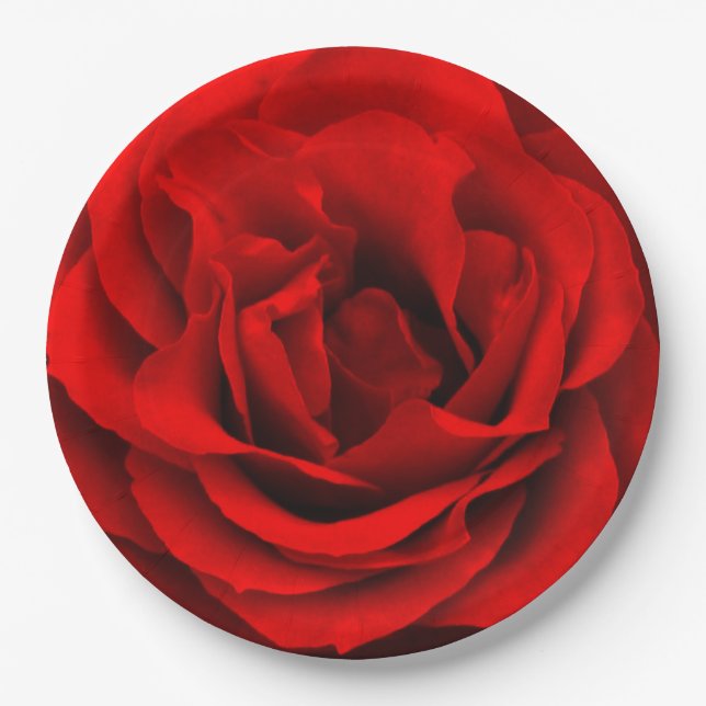 Fire Red Rose-Paper Party Plates (Front)