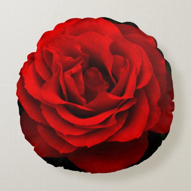 Fire Red Rose Round Throw Pillow (Front)