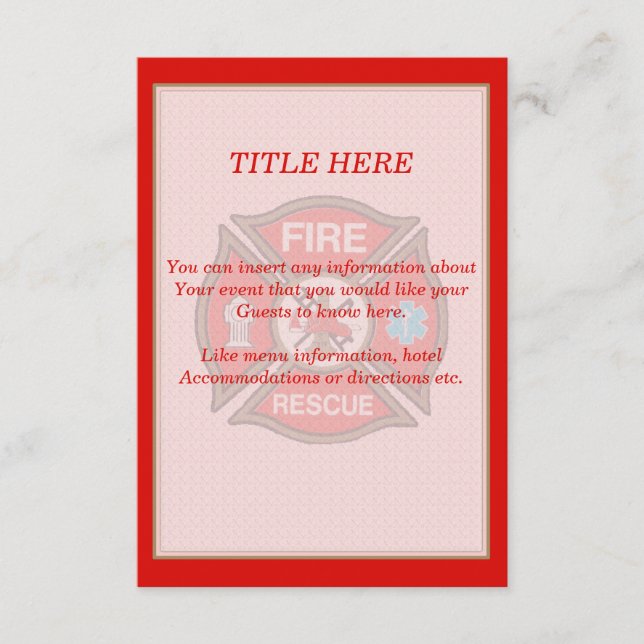 Fire-Rescue EMT Wedding Insert Card (Front)