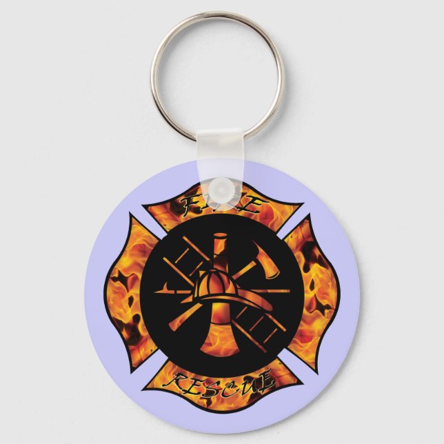 Fire Rescue Flaming Cross Keychain (Front)