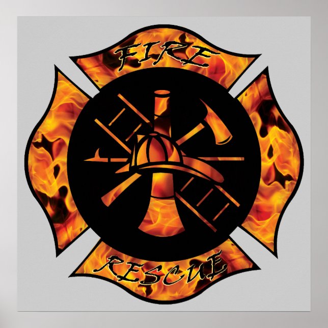 Fire Rescue Flaming Maltese Cross Poster (Front)