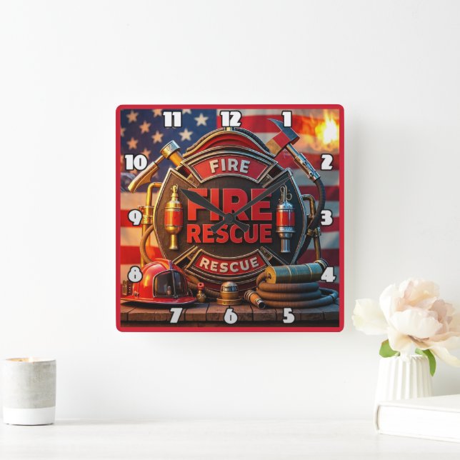Fire Rescue Heroic Tribute Wal Square Wall Clock (Home)