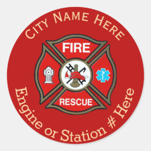 Fire Rescue Maltese Cross Custom Round Sticker