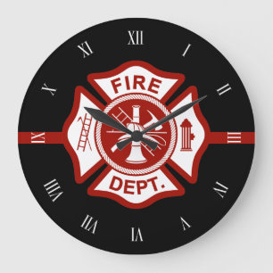 Fire Rescue Maltese Cross Symbol Black Large Clock
