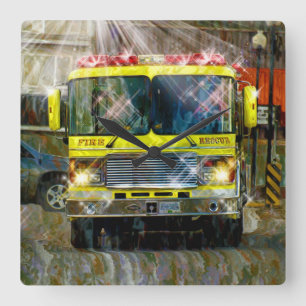 Fire & Rescue Truck Firefighters Wall Clock