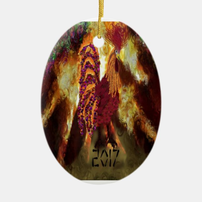 Fire Rooster 2017 Ceramic Tree Decoration (Front)