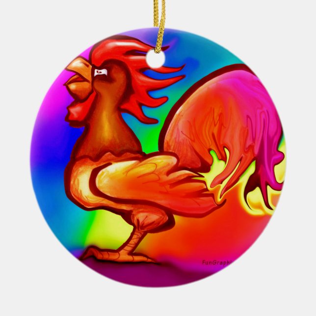 Fire Rooster Ceramic Tree Decoration (Front)