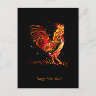 Fire rooster. Flaming animal sparkle cool design Holiday Postcard