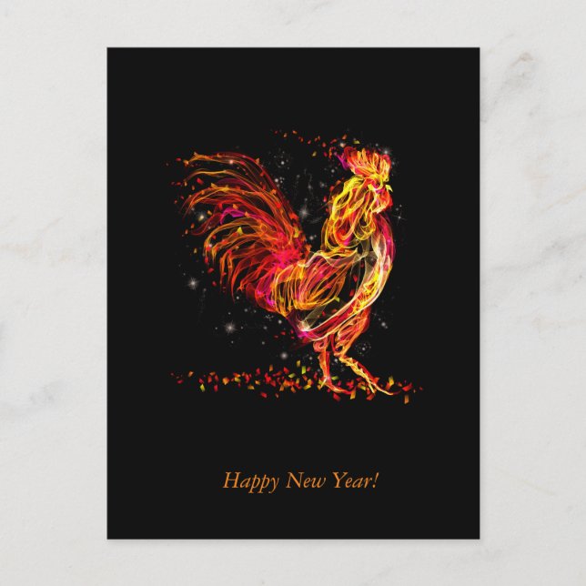 Fire rooster. Flaming animal sparkle cool design Holiday Postcard (Front)
