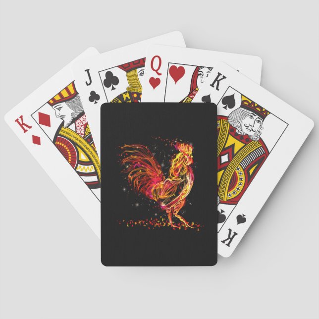 Fire rooster. Flaming animal sparkle cool design Playing Cards (Back)