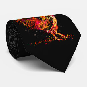 Fire rooster. Flaming animal sparkle cool design Tie