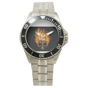 Fire skull rolex watch silver colour