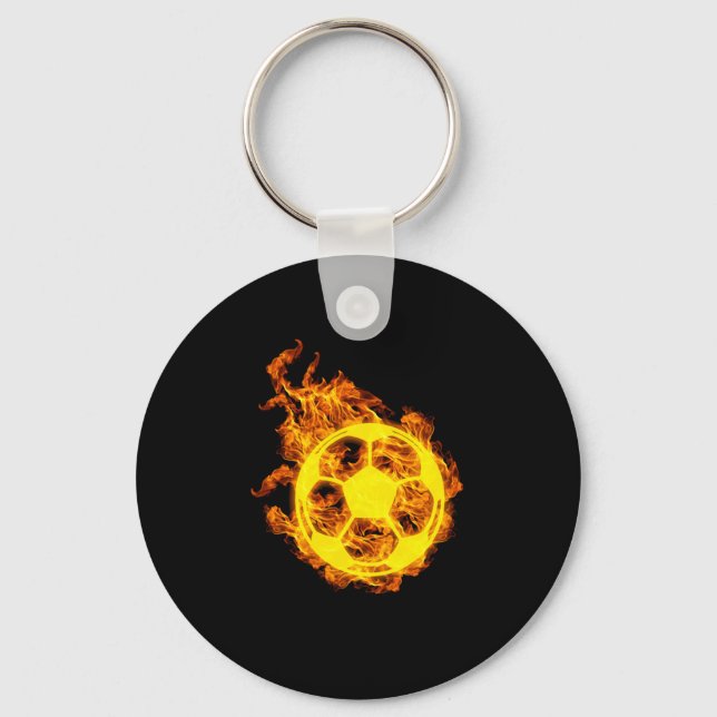 Fire Soccer Ball Soccer Player Key Ring (Front)