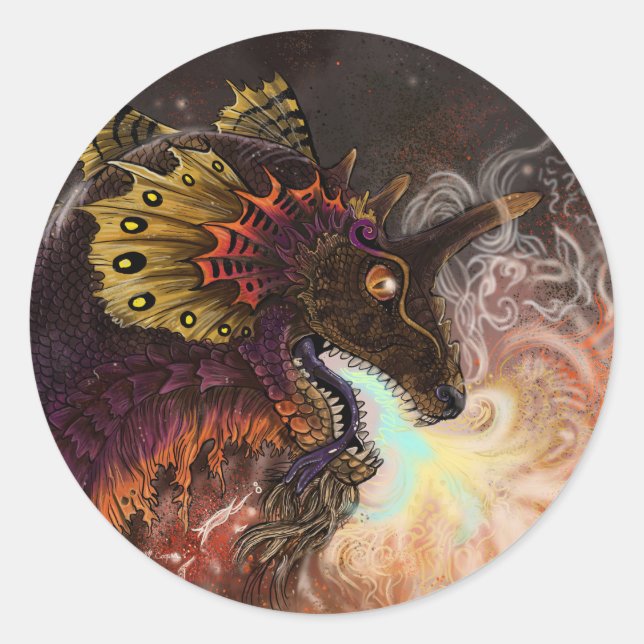 Fire Spitter Dragon Classic Round Sticker (Front)