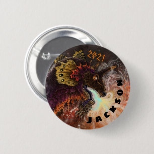 Fire Spitter Dragon Custom Name 6 Cm Round Badge