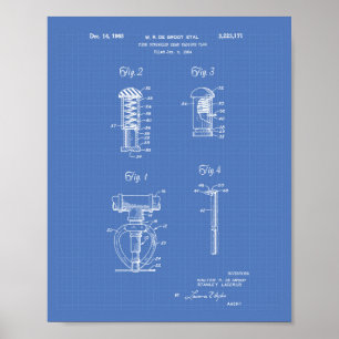 Fire Sprinkler Head 1965 Patent Art - Blueprint Poster