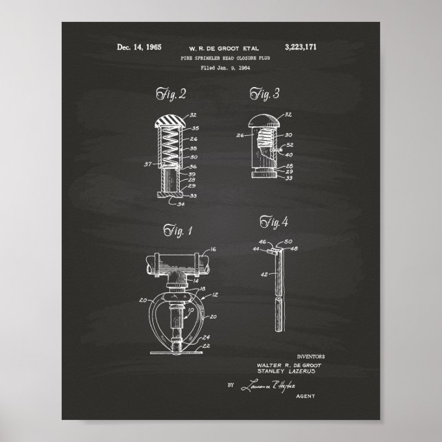 Fire Sprinkler Head 1965 Patent Art - Chalkboard Poster (Front)
